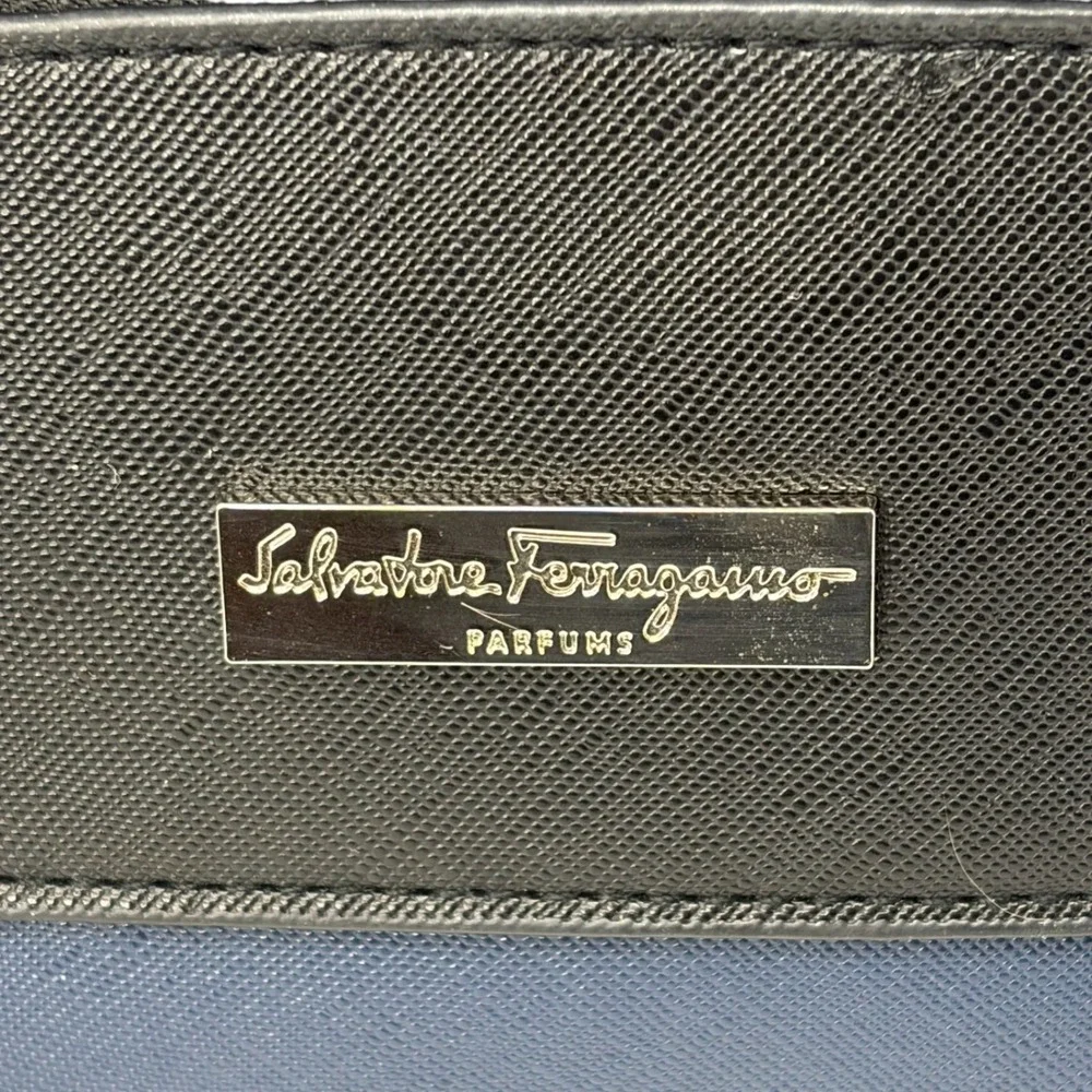 Salvatore Ferragamo Parfums Travel Toiletry Cosmetic Bag Navy Black Wristlet